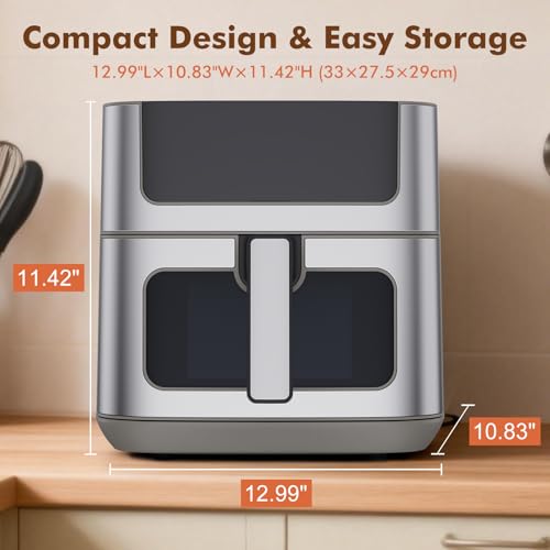 Sweetcrispy 6.34QT Air Fryer, 8-in-1 Air Fryers Oven with Visible Window, 400℉ Fast Heating, Nonstick Dishwasher-Safe Basket, Timer & Auto-Off, Stainless Steel, Grey by Sweetcrispy - Image 6