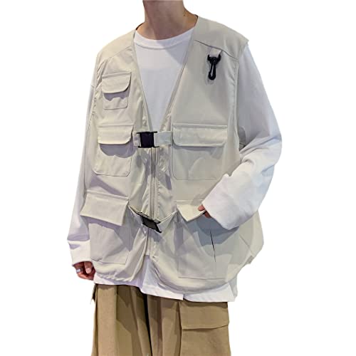 Veste Harajuku sans manches pour l'extérieur gilet d'été multi-poches blanc