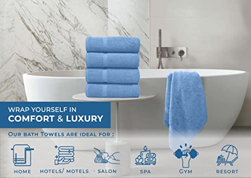 Image of DAN RIVER Bath Towels Set of 4, 27 x 54 Inches, 100% Cotton, Larger & Lighter Weight, Quicker to Dry, Super Soft and Absorbent, Ideal Cotton Towels for Bathroom for Daily Use, Medium Blue