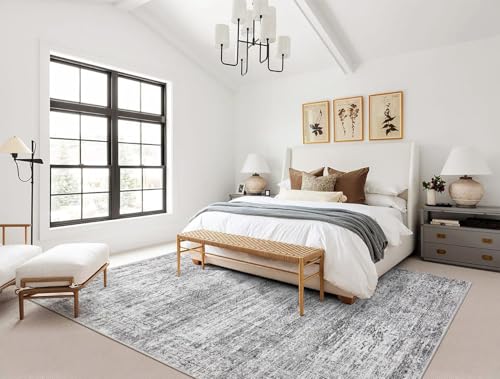 10x12 Area Rug Living Room Rugs - Washable Neutral Modern Abstract Soft Thin Rug Indoor Floor No Slip Rug Carpet for Bedroom Under Dining Table Home Office Decor - Light Gray