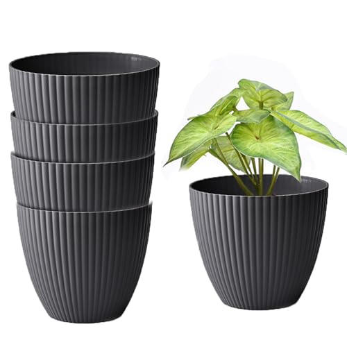 Aeetial 15cm Plant Pots Indoor Plant Planters - 5Pack Thick Sturdy Plastic Pots Indoor/Outdoor Plant Flower Pots with No Drainage Holesy Container (Black 5Pack)