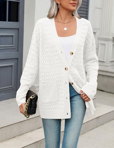 Image of Zeagoo Cardigan Sweaters for Women Long Sleeve Fall Clothes Button Down Top | Long Sleeve Chunky Cable Knit Fall Cardigans Sweaters,Button Down Open Front Outerwear,Womens Tops,Cardigan with Pockets