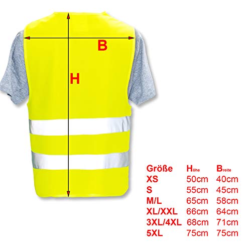 Hochwertige Warnweste direkt selber gestalten * eigener Aufdruck mit Text Logos Grafiken Designs, Farbe & Größe:Gelb/Größe XL/XXL, Position & Druckart:Rücken + Front/Standard-Druck