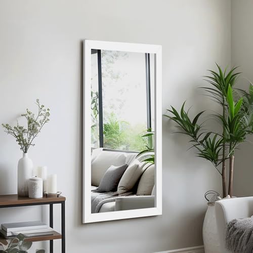 Image of White Framed Bathroom Wall Mirror, 36 inch x 19 inch Wall Mounted Rectangle Mirror with 5mm HD Shatterproof Glass, Vertical & Horizontal Hanging Vanity Mirror for Bedroom, Living Room, Entryway