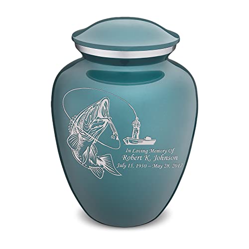 Geturns Embrace Adult Personalized Fishing Cremation Urns for Human Ashes I Large Teal Funeral Urn for Men and Women I 200 lbs