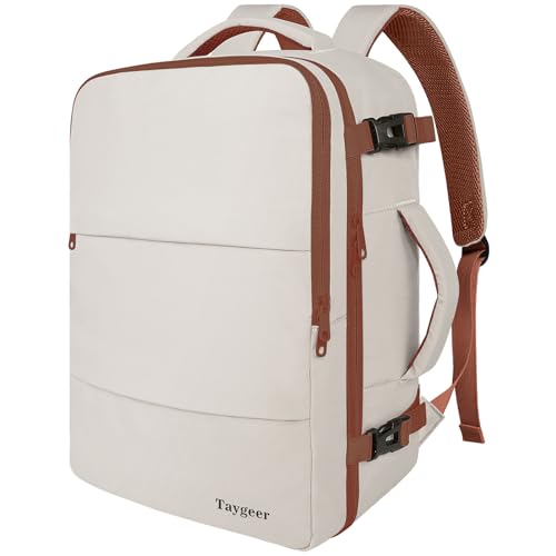 Image of Taygeer Backpack for Women, College Backpack with Laptop Compartment 40l | Travel Laptop Mochila Carry On Luggage with Shoe Pouch, Airline Approved Personal Item Bag for Weekender Hiking, Khaki White