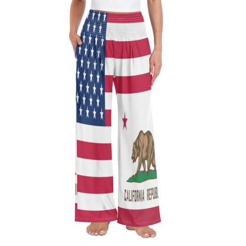 Pantalon Palazzo femme drapeau USA Californie taille haute
