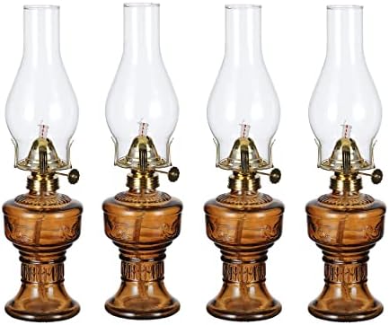 4-Pack Large Vintage Oil Lamps - 12.2" Clear Glass Hurricane Kerosene Lamps For Indoor Tabletop Decor & Emergency