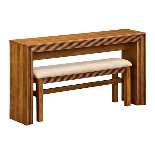 BFJDM Counter Height Bar Table Set for 2 Dining Table Behind Couch with Upholstered Bar Stool Fluted Bar Table Set for Kitchen Living Room Brown