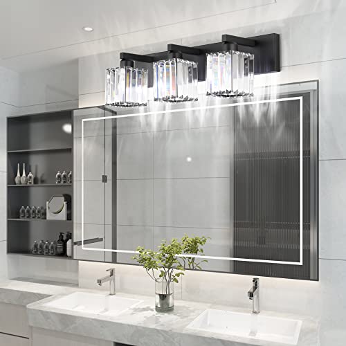 Image of Aipsun Black Vanity Light Bathroom Lighting Fixtures 3 Light Crystal Modern Bathroom Vanity Light (Exclude Bulb)