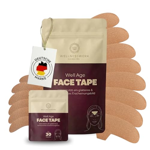 WELLNESSWERK® Face Tape Anti Falten- Full-Face-Monatspack zum Zornesfalte Glätten über Nacht – Sanftes Zornesfalte Pflaster für die Abendroutine – Dermatologisch getestet – Designed in Deutschland