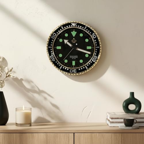 Image of Xtore Striking Nautical Dial Wall Clock for Living Room, Office & Bedroom Decor | Bold Design with Luminous Markers & Silent Quartz Movement (Black & Gold, 30 cm)