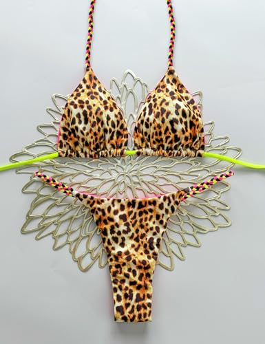 Tainehs Two Piece Triangle Bikini Set for Women Knitted Rope Halter Neck Swimsuits Sexy Thong Summer Bathing Suit3