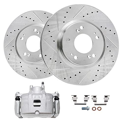 Image of Detroit Axle - Front Brake Kit for Chrysler Sebring 200 Dodge Avenger Caliber Jeep Compass Patriot, 11.57'' inch Drilled & Slotted Brake Rotors Disc Brake Caliper Replacement
