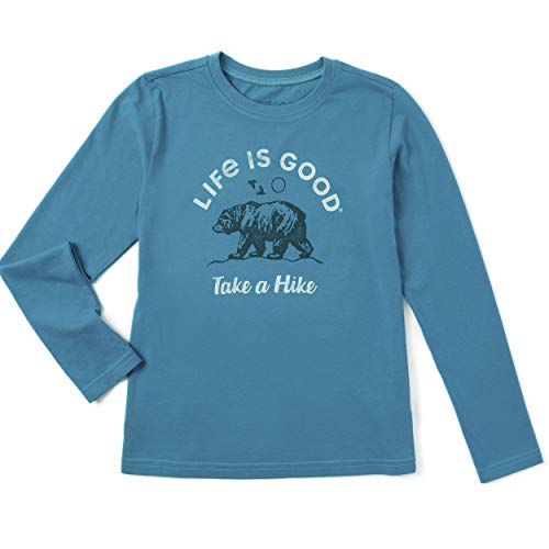 Life is Good Boys Crusher Graphic Long Sleeve T-Shirt Collection,Take A Bear,Seaport Blue,Small