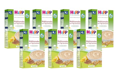 HiPP Biológico – Pack 7 Papillas Multicereales BIO con Trigo Sarraceno – Sin Azúcares Añadidos y Sin Leche – Desde 4 Meses – Cereales Integrales Ecológicos – 7 x 200 g