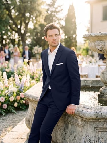 Image of Mens 2 Piece Suit Slim 2 Button Prom Suit Jacket Pants Tuxedo Set