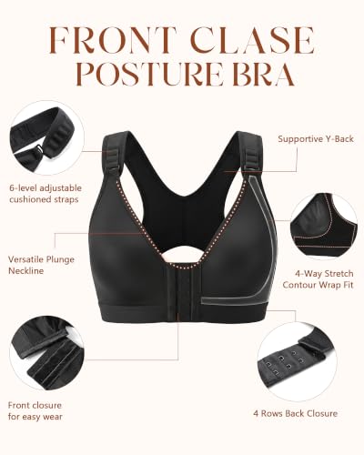 Image of Lemorosy Women's Front Closure Posture Support Wireless Bra | Back Smoothing, Non Padded, Full Coverage, Comfortable