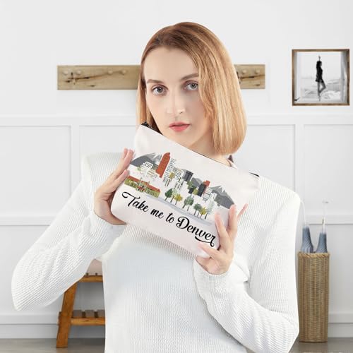 WZMPA Denver Colorado Travel Makeup Bag Denver Cityscape Skyline Gift Take Me To Denver Zipper Pouch Bag Denver Trip Merchandise - Image 4