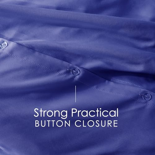 Image of Hearth & Harbor Royal Blue Duvet Cover with Fitted Sheet Full Size | 4 Piece Soft Double Brushed Bedding Set, Button Closure, 1 Duvet Cover 80x90 Inches, 1 Fitted Sheet, 2 Pillow Shams