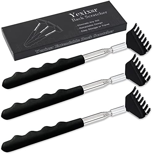 3 Pack Back Scratcher Extendable Portable Back Massager Back Scratcher for Men Women Kids Adults, Telescopic Back Scratching Tool with Rubber Handles