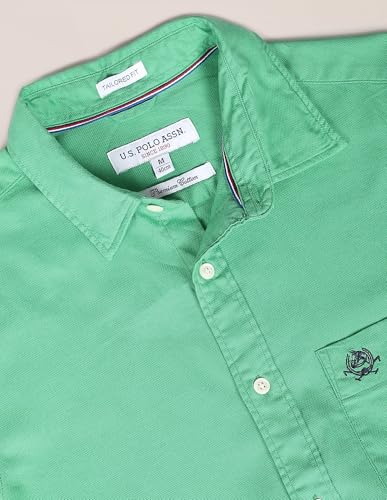 Image of U.S. Polo ASSN. Men's Solid Spread Collar Premium Cotton Dobby Tailored Fit Shirt