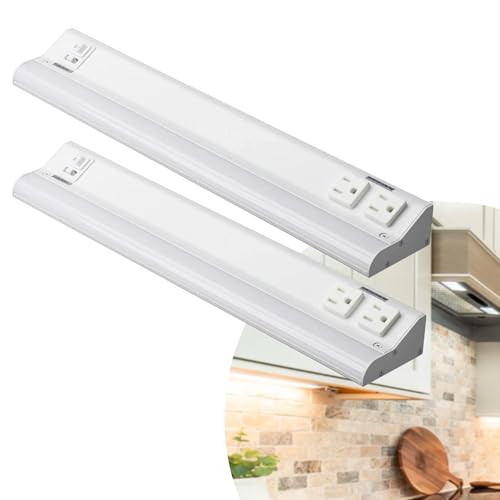 Image of American Lighting 18-Inch LED Courant Undercabinet Light with Two Receptacles, 5CCT Select, White Finish, 120V AC, 12W, 720 Lumens, CRI 90, 15 Amp, Ideal for Kitchen, Workspace, Retail Display, 2 Pack