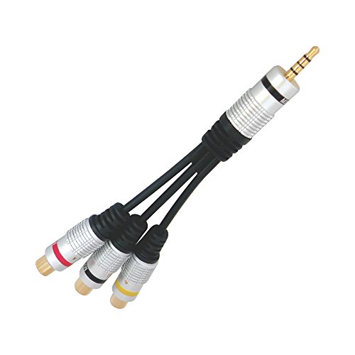 Image of MX 3.5 mm 4-Pole (TRRS) to 3 RCA Female AV Adapter Cable - Stereo Audio + Video Connector for Camcorders, TVs, Media Players & AV Equipment | Compact