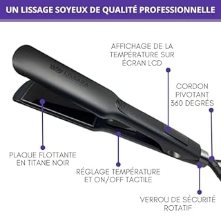 LISSARA - Fer à Lisser Professionnel - Plaques Larges en Black Titanium et flottantes - Jusqu'à 250°C - Special Lissage Brésilien (Wide Evolv Noir)