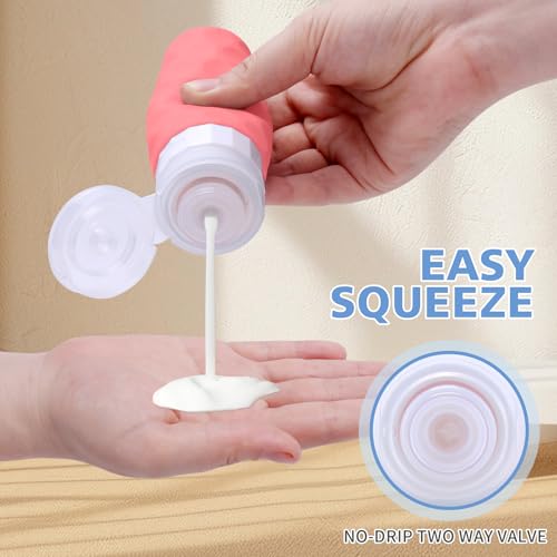 Image of Silevoler Travel Bottles for Toiletries, 4pcs Tsa Approved 3oz Travel Size Containers, BPA Free Leak Proof Premium Silicone Bottles, Refillable Liquid Squeezable Accessories W /Toiletry Bag (Red)
