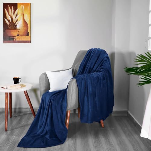 Image of SANMARINO Premium Solid Flannel Blanket for Single Bed | Super Soft Touch Plush Fleece Blanket | All Season Lightweight Yet Cozy Blanket for Bed,Sofa,Couch, Travel & Camping | 152 x228 cm(Dark Blue)