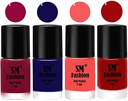 Image of Nail Polish Combo Set (Pack of 4) Quick Dry Gel Finish Nail Paint | Cherry Blossom,Dark Blue,Light Pink,Light Red | 7 ml Each