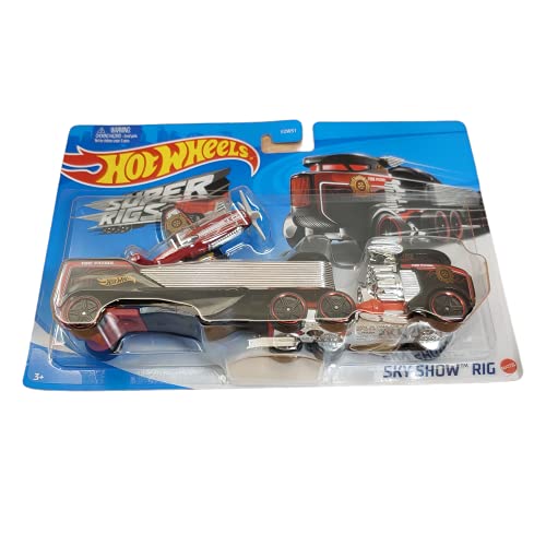 Vehículo DieCast Hot Wheels Super Rigs Sky Show Rig con Avión miniatura 3