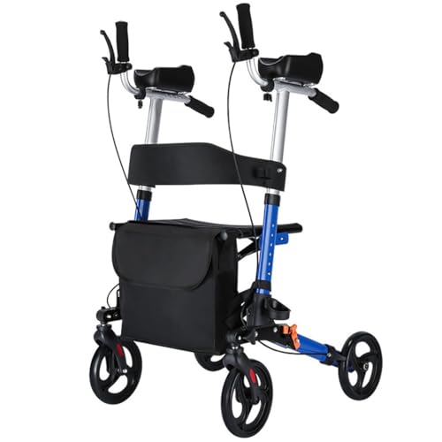 Deambulatore Rollator Pieghevole,alluminio Rollator,deambulatore da esterno,Altezza regolabile Girello alla deambulazione a 4 ruote,Per esterno e interno blue