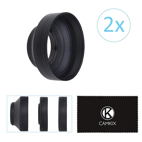 Parasol para lente de cámara - de goma - juego de 2 unidades - plegable en 3 pasos - protector solar - reduce el flare y el deslumbramiento del objetivo - bloquea la luz solar excesiva para mejorar la fotografía y grabación de video miniatura 2