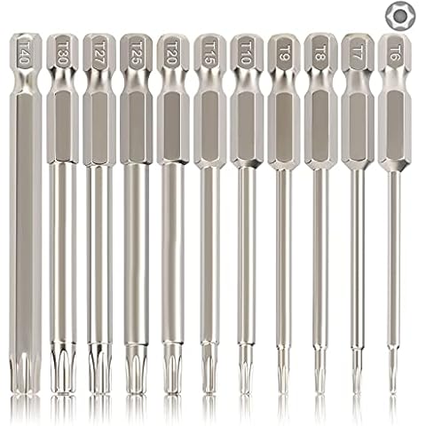 Hakkin 11PCS 75mm Torx Bit Set S2 Steel Magnetic Torx Screwdriver Sets 1/4” Hex Shank Torx Security Screwdriver Bit Set Tamper Proof Resistant Impact Driver Bit Set T6-T40 Cover