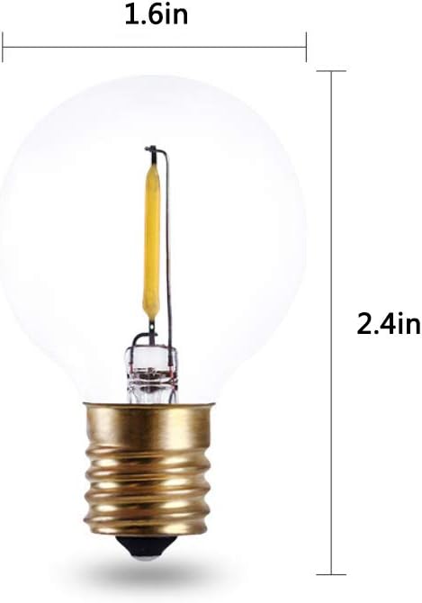 12 Pack 0.5W LED Replacement Light Bulbs, E17 Intermediate Base Warm White 2700K Equivalent to 5W 7W Incandescent Bulb, Clear Glass G40 Bulb for Indoor Outdoor Edison String Light, 120V