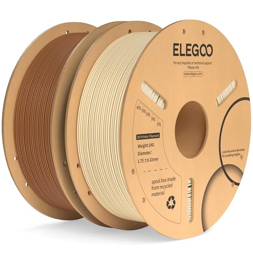 Image of ELEGOO PLA Plus Filament 1.75mm Brown & Beige 2KG, PLA+ Tougher and Stronger 3D Printer Filament Dimensional Accuracy + /- 0.02mm, 2 Pack 1kg Spool(2.2lbs) Fits for Most FDM 3D Printers