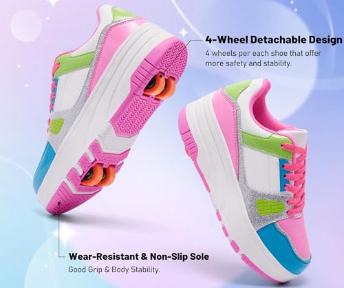 Roller Skate Shoes for Kids Girls Boys Detachable Wheeled Fashion Sneakers by ANEFUN - Used condition - Image 3