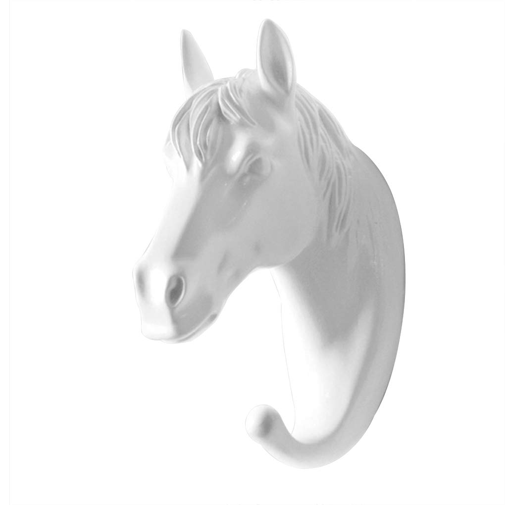WOVEBIUS 3D Animal Head Wall Hanger Resin Coat Hat Hanging Hook Heavy Duty Holder Rack Home Decoration Type 1,White,Horse Head