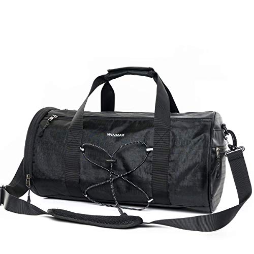 Unisex Sport Gym Duffle Holdall Bag Shoulder Fitness Bag 28L Large Training Tote Bag with Shoe Compartment 45x 25x 25cm (Black)