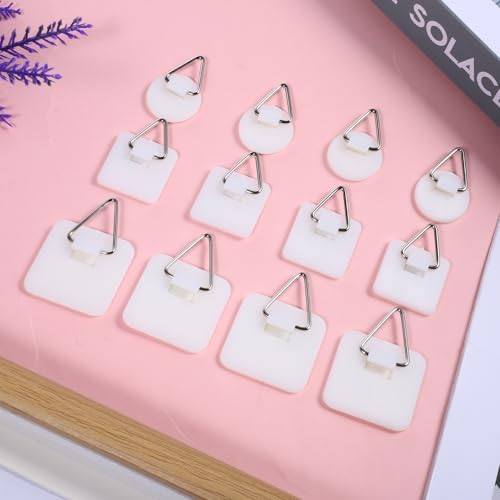 Image of Grevosea 12 Pcs Wall Plate Hangers, Adhesive Picture Hangers Frame Hangers Without Nails Picture Hanging Hooks Plate Holders for Displaying Decorative Plates and Wall Art (Round, Square)