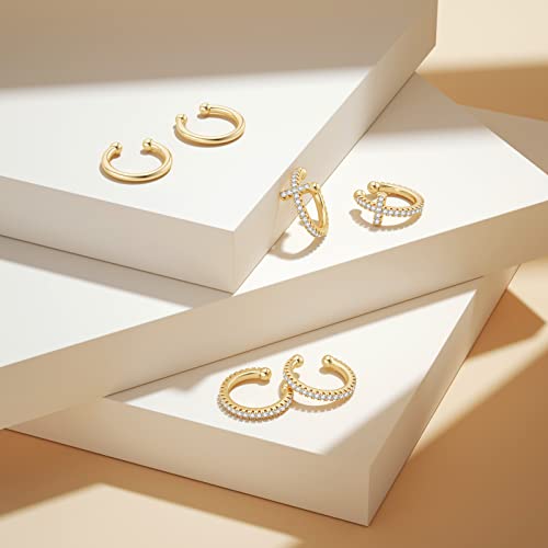 Dalaran 925 Sterling Silver 14K Gold Plated Cubic Zirconia Ear Cuffs For Non Pierced Ears Women Hypoallergenic Sparkling Round Huggie Cartilage Earring Jewelry Gifts #TOP6