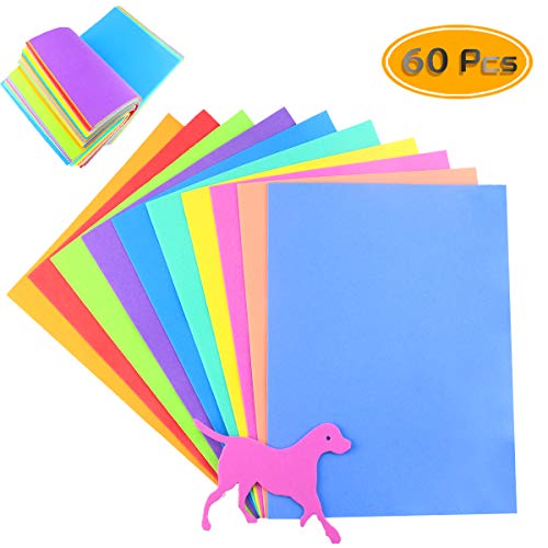 BcPowr 60PCS EVA Craft Foam Sheets, Foamie Sheets Rainbow Foam Handicraft Sheets Colorful