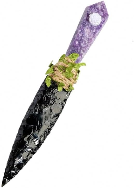 Lumisoul Obsidian Blade-Inspired Desk Ornament with Hand-Carved Details, Polished Edges and Decorative Stand, Approximately 25cm Length and 140–170g Weight (Lepidolite)