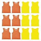 12 Pack Pinnies Team Practice Vests for Child Youth Teen Adult, Mesh Scrimmage Jersey for Soccer Football Basketball (6 X Orange + 6 X Yellow, Youth/Adult)