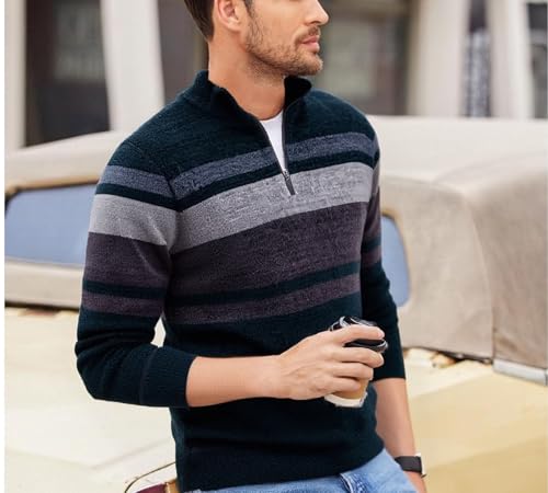 Mens Quarter Zip Pullover Sweater Knit Long Sleeve Spring Fall Color Block Sweaters3