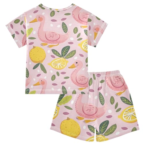 ALAZA Cartoon Duck Lemon Leaves Pajamas Short Sleeve 2 Piece Sleepwear Top and Bottom Pajama Set Unisex2