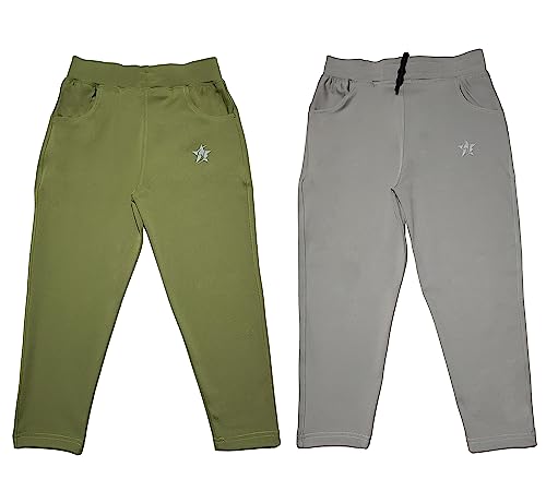 Image of STARLATH Unisex Kids Trackpants, 4 Way Lycra Stretchable Pants and Lowers for Boys and Girls Kids, Use Daily Routine, Multi Sports Activity Pant (Multicolors Pack of 2)