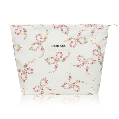 Wudygirl Small Makeup Bag Cosmetic Bag for Women 8.3"x5.9" Floral Bow